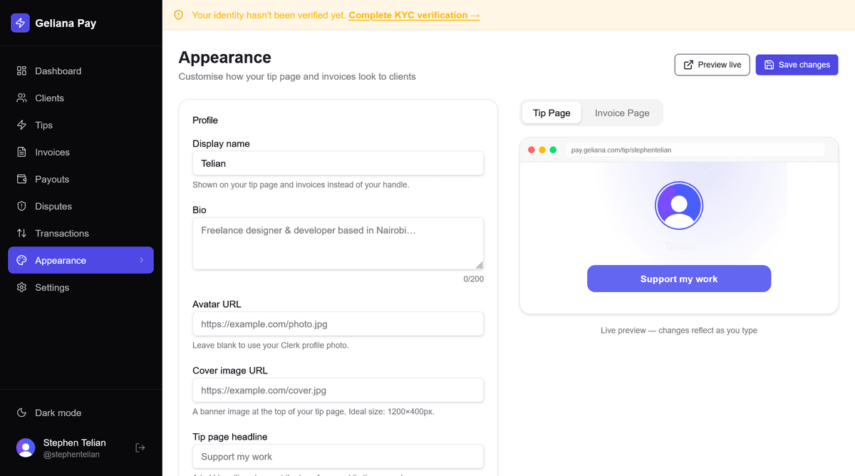 Appearance Page